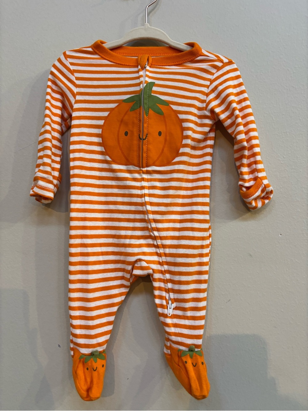 Old Navy Orange & White Striped Pumpkin Footed One-Piece